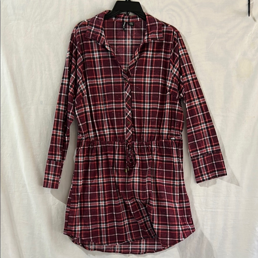 No Comment Plus Plaid Shirt Dress